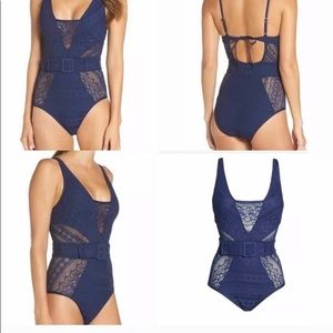 BECCA NEW | color play belted one piece navy small